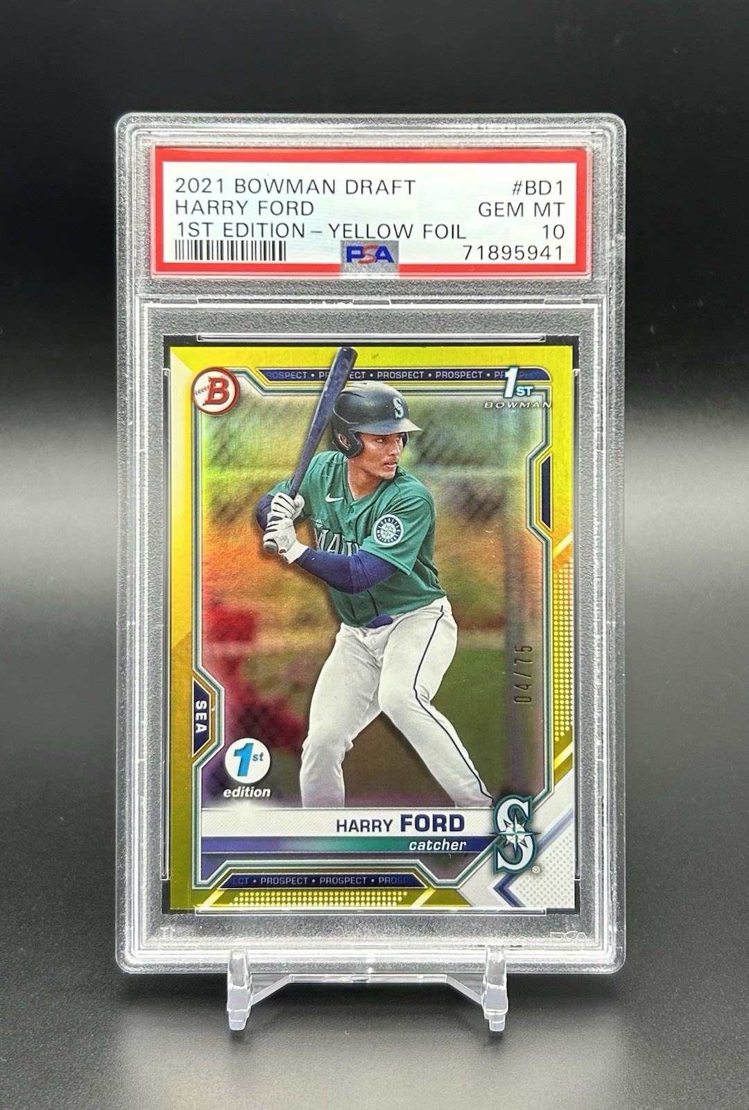 2021 Bowman Draft 1st Edition Harry Ford Yellow Foil Rc /75 PSA 10 Nationals WBC