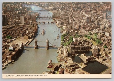 London Bridges Aerial View Postcard 1977 Tower Bridge Thames UK