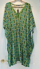1X/2X/3X New Green Blue Yellow Kente Kaftan Knit Beach Cover Dress Nightgown
