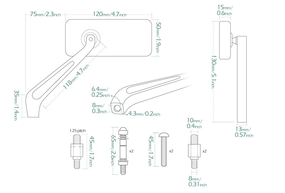 ESPEJO CONVEXO CNC aluminio CLÁSICO NEGRO 10mm 5/16" accesorio se adapta a moto moto Foto 2 de 4