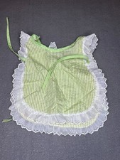 Vintage STONE Baby Bib 9 Months Green White Striped Embroidered Lace Ruffle USA