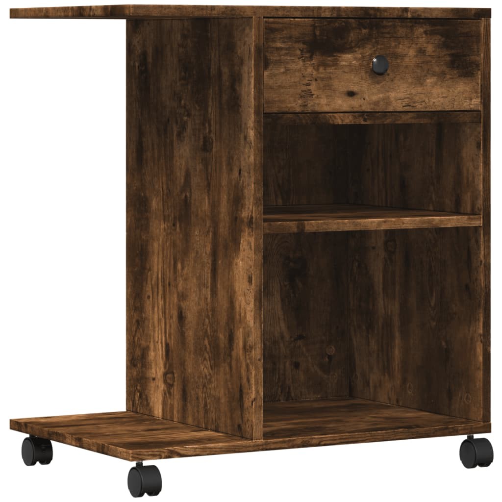 Printer Stand with Wheels Table File Desk Organiser Smoked Oak vidaXL