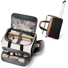 Rolling Craft Bag with Wheels, All-in-One Rolling Scrapbook Tote No Beige Brown