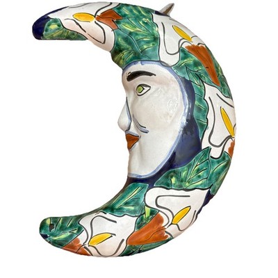 Handmade Garden Pottery Talavera Mexican Wall Art Ceramic Moon Face Whimsygoth