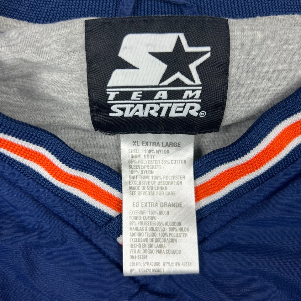 Chaqueta Pullover Vintage Starter Syracuse Bolsillo Para Hombre XL Azul Forrada Deletrear Foto 2 de 4