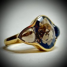 Sterling Silver Ring w Goldtone Finish 3 Smoky Quartz Stones. Size 5.75.