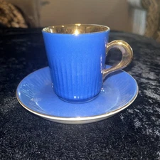 Figgjo Flint Norway Blue And Gold Espresso Demitasse Cup And Saucer