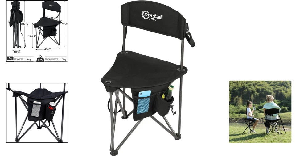 Klapphocker 81cm Faltbar mit Rückenlehne Tragbar Camping Angelstuhl - Bild 2 von 4