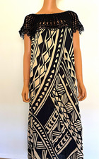 Boho Cotton Maxi Dress Handmade Crochet Neckline Black White Plus Size 2XL
