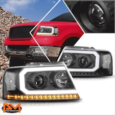For 04-08 F150 LED DRL+Sequential Turn Signal Projector Headlights Black/Clear
