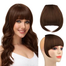 Clip in Bangs Light Brown French Thick Fake bang Hair Pieces for Women Clip...