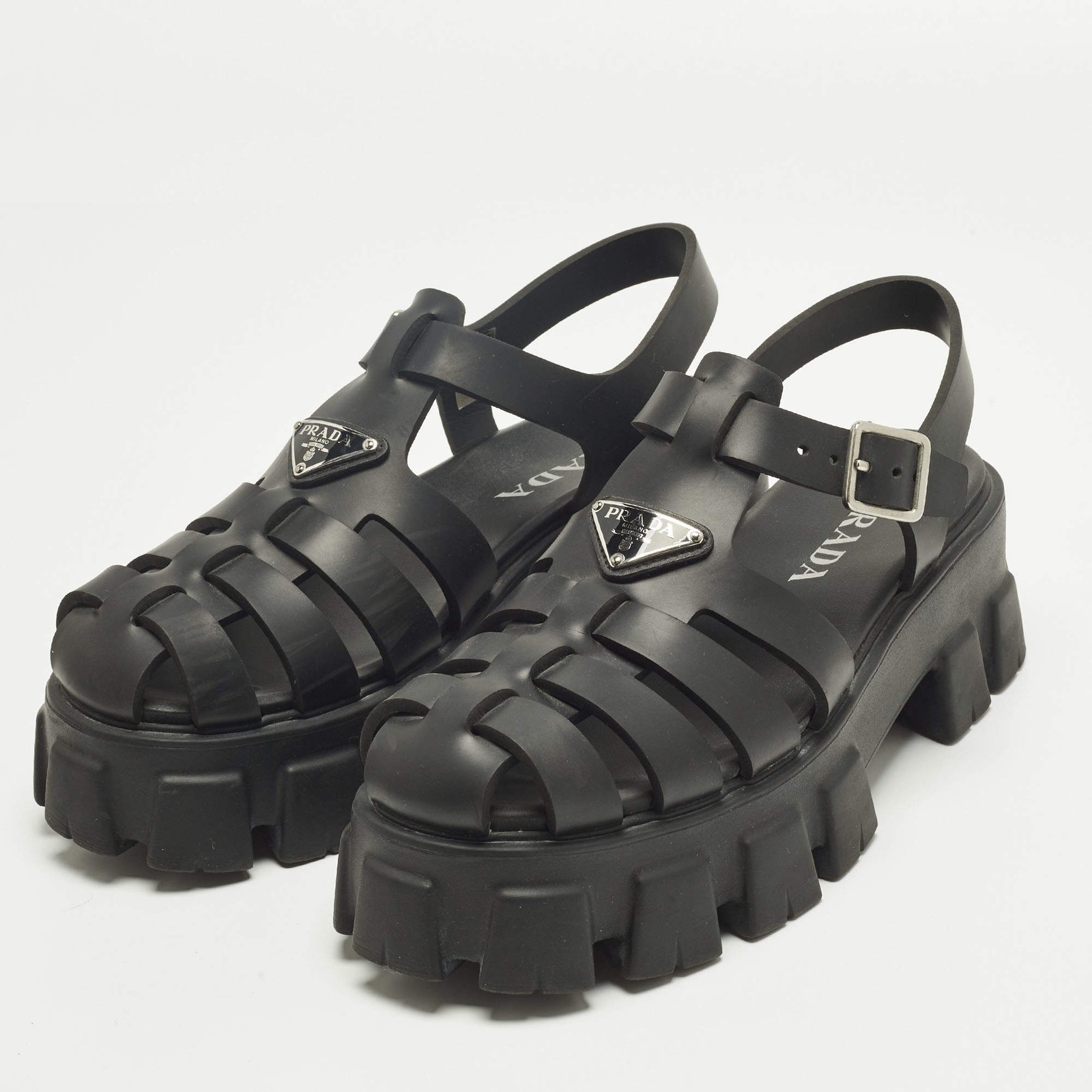 Prada Monolith Size 41 Black Rubber Platform Sandals thumbnail 2