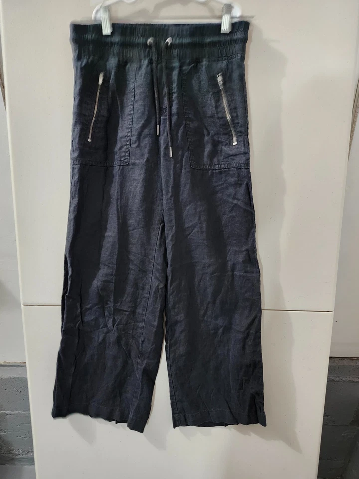 Athleta Pants Womens 0 Petite Black Cabo Wide Linen Pullon Drawstring Beach Pkts - Image 2 of 4