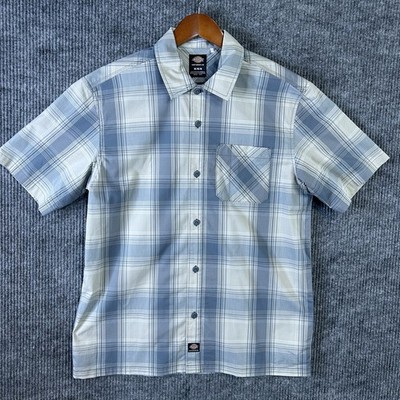 Dickies Button Shirt Mens Medium Blue Gray Plaid NWOT