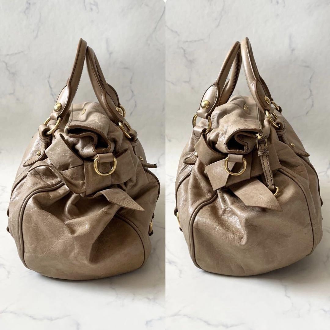 バッグ miu miu vitello lux side ribbon Bag y2k Miu Miu Vitello Lux Side Ribbon 2-Way Bag Y2K Beige Leather