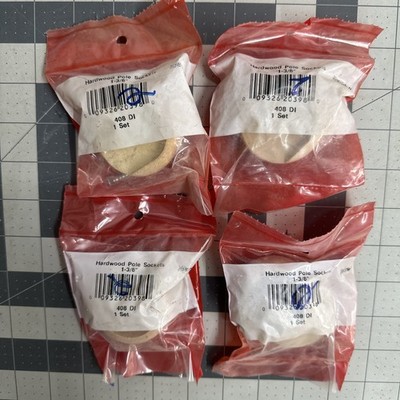 New 4-pack lot 2/PC Waddell 1 3/8'' Hardwood Closet Pole Socket Natural 408DI