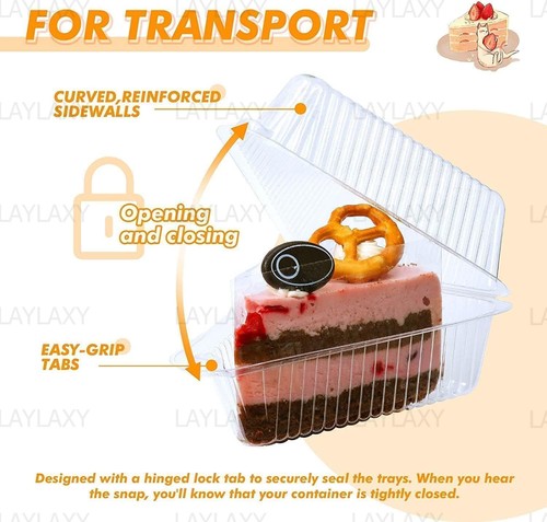 50 Pcs Cake Slice Containers with Lid, Clear Plastic Small, Triangle 50 Pack - Picture 3 of 8