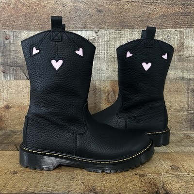 Dr. Martens Bex Heart P-O Side Zip Leather Boots Women's Size 4 Black Pink NEW