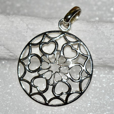 Amore La Vita 1-3/8" Hearts Circle Pendant Sterling Silver Rhodium Plated 6.87 g