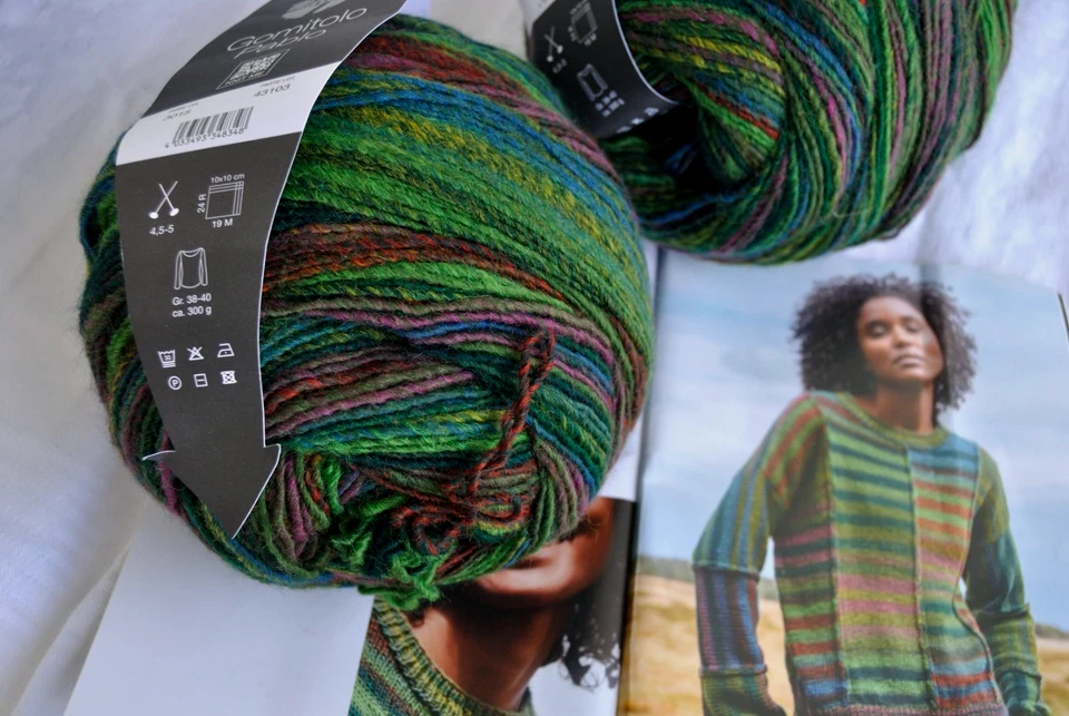 Lana Grossa Gemitolo Pablo 400 Gr. grün blau rot meliert Fb. 3015 Schurwollmis. - Bild 4 von 4