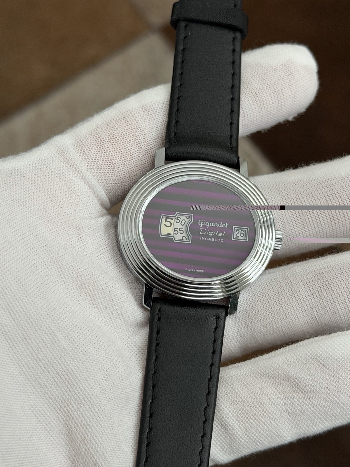 Rare Vintage Gigandet Digital Incabloc Swiss Manual Wind Jump Hour Dress Watch