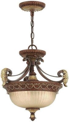 Villa Verona 2-Light Flush Mount Lantern with Rustic Art Glass and Bronze Finish