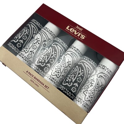 Levi's 6 Pack Bandana Set, 100% Cotton, White/Black | eBay