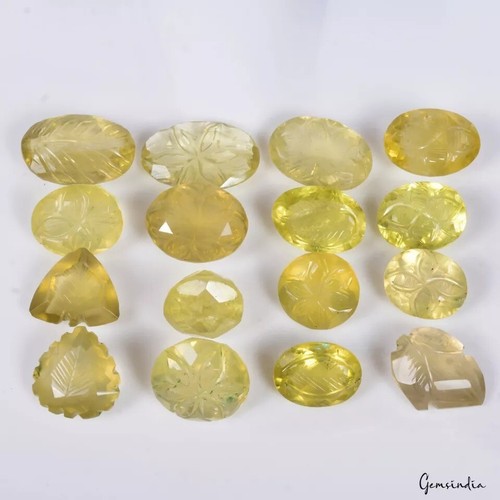 368 Ct. Natural Lemon Quartz Citrine Beautiful Carving Mix Shape Untreated Gems - Picture 2 of 3