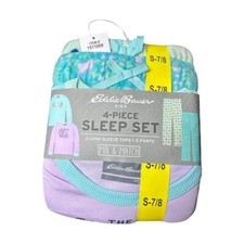 Eddie Bauer Kids Girl's 4-Piece Sleep Set Long Sleeve Mix And Match Size S 7/8