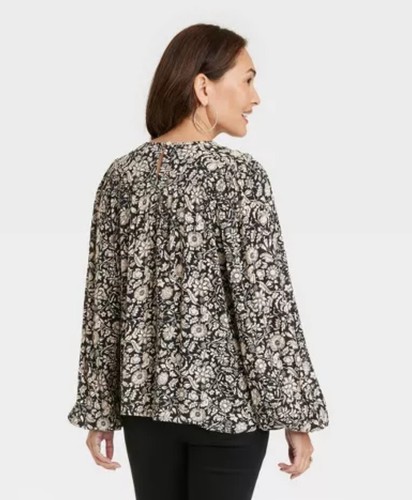 Blusa Top Knox Rose Para Mujer Manga Larga Bishop Floral Negra Nueva Talla Mediana - Imagen 2 de 15