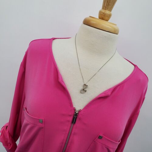 Ellen Tracy Womens Pink 1/4 Zip Split Neck Blouse Top Size XL Roll Tab Sleeve - Picture 5 of 15