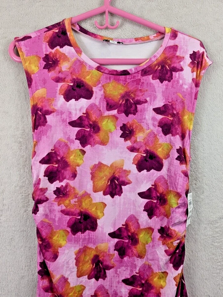 Vestido de malha Bar lll tamanho L longo midi a maxi malha ss rosa estampa floral stretch 1508 - Imagem 2 de 4