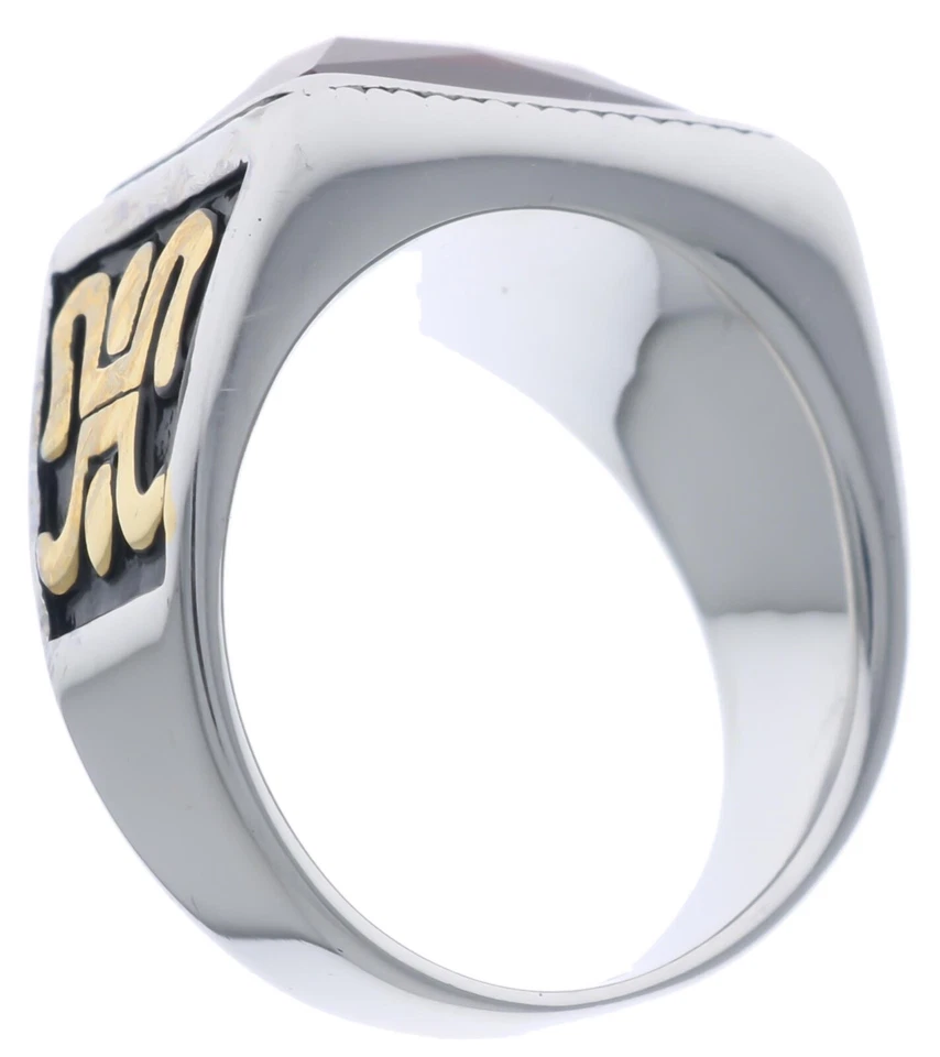 Anillo Tribal Celta 12 CT Rubí Simulado Oro 18k Acero Inoxidable Para Hombre Talla 10 T52 Foto 3 de 4