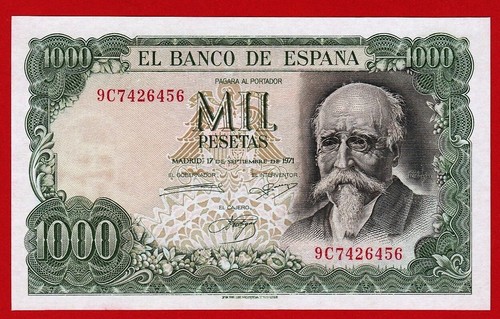 aUNC, 1000 Pesetas 1971 ''Echegaray'' Replacement series 9C - 第 1/2 張圖片