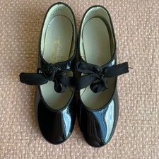 CAPEZIO TAP SHOES BLACK PATENT JR TYETTE CHILD SIZES Style# N625C ribbon tie