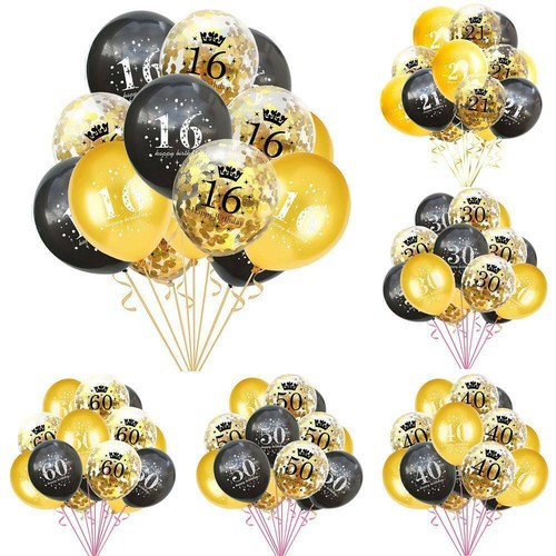 18th 21st 30th 40th 50th 60th Birthday Party Balloons Black&Gold Decorations Set - Picture 2 of 18