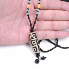 Energy Tibetan Old Agate Heaven Earth Symbols Totem dZi Bead Pendant Amulet AAA