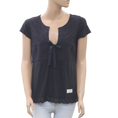 Odd Molly Anthropologie Embroidered Blouse Top Lace Black Cotton S-1 NEW 202828