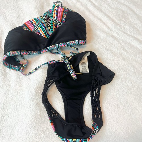 NUEVO Bikini Hipster Jessica Simpson Venice Beach Cuello Alto Negro Azul Verde Rosa - Imagen 11 de 11