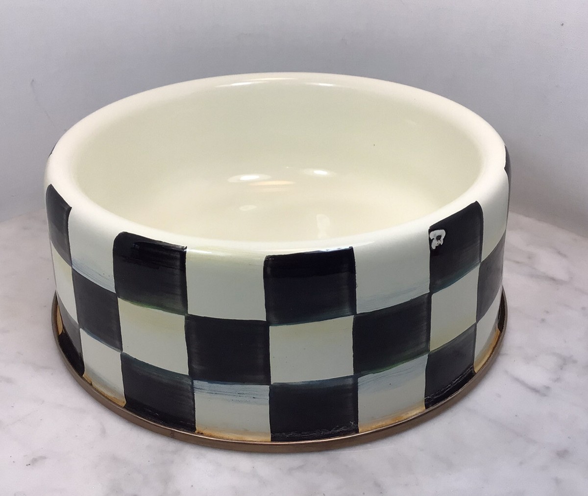 MacKenzie Childs Courtly Check Pet Dish Dog Bowl 8” Wide
