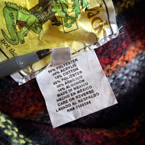 Vtg IGUANA JACK Baja Hoodie Drug Rug Sz S Black Multi Mexican Surf Hippie Poncho - Picture 4 of 9