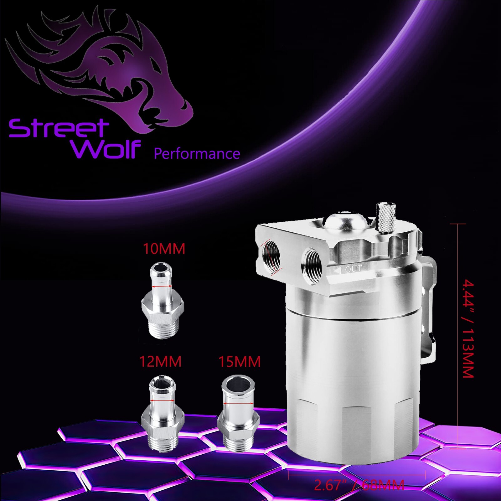 Oil Catch Can Reservoir Baffled Tank Breather Universal Silver Fits Ferrari