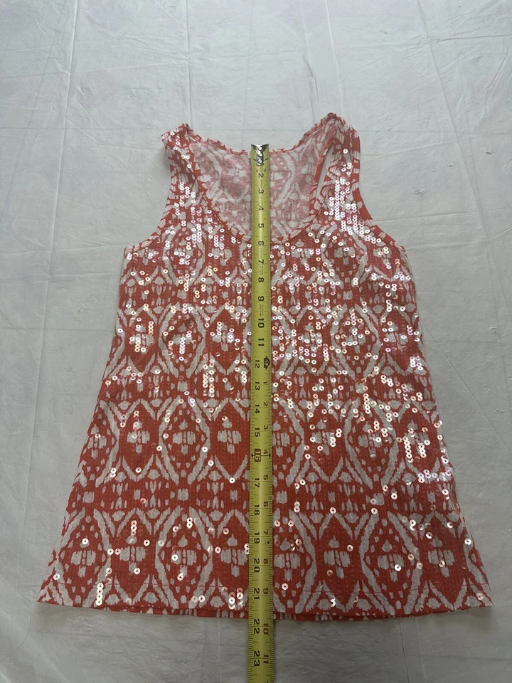 Regata J Crew L lantejoulas estampa diamante sem mangas gola redonda casual algodão - Imagem 3 de 4