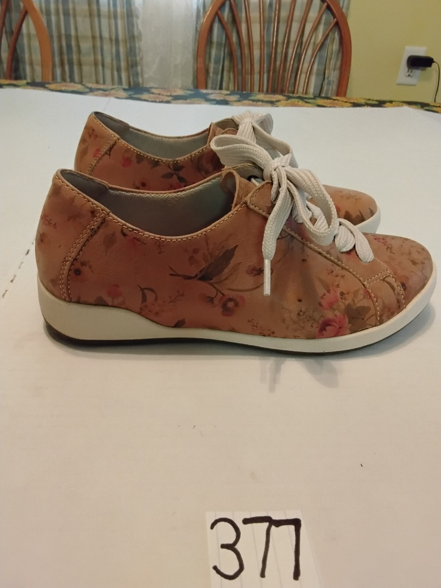 Dansko Orli Shoes Women's 38 Tan Leather Floral Print Lace Up 