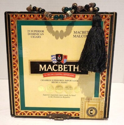 MACBETH MALCOM Cigar Box Purse Bead Strap Tassel Metal Clasp Lined