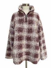 Dylan Womens Size L Plaid Faux Shearling Fleece Jacket 1/4 Zip Popover Lined