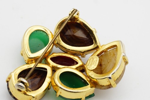 Christian Dior Vintage 1964 Jade Grün Braun Rubin Cabochon Patchwork Brosche - Bild 11 von 11