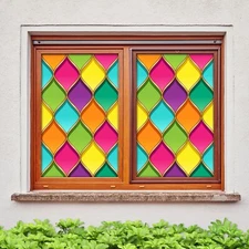 3D Colored Rhombus A243 Window Film Print Sticker Cling Stained Glass UV Sinsin