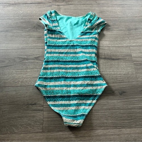 Cia Maritima Womens Green Striped Cap Sleeve One Piece Swimsuit Size Small - Picture 5 of 8