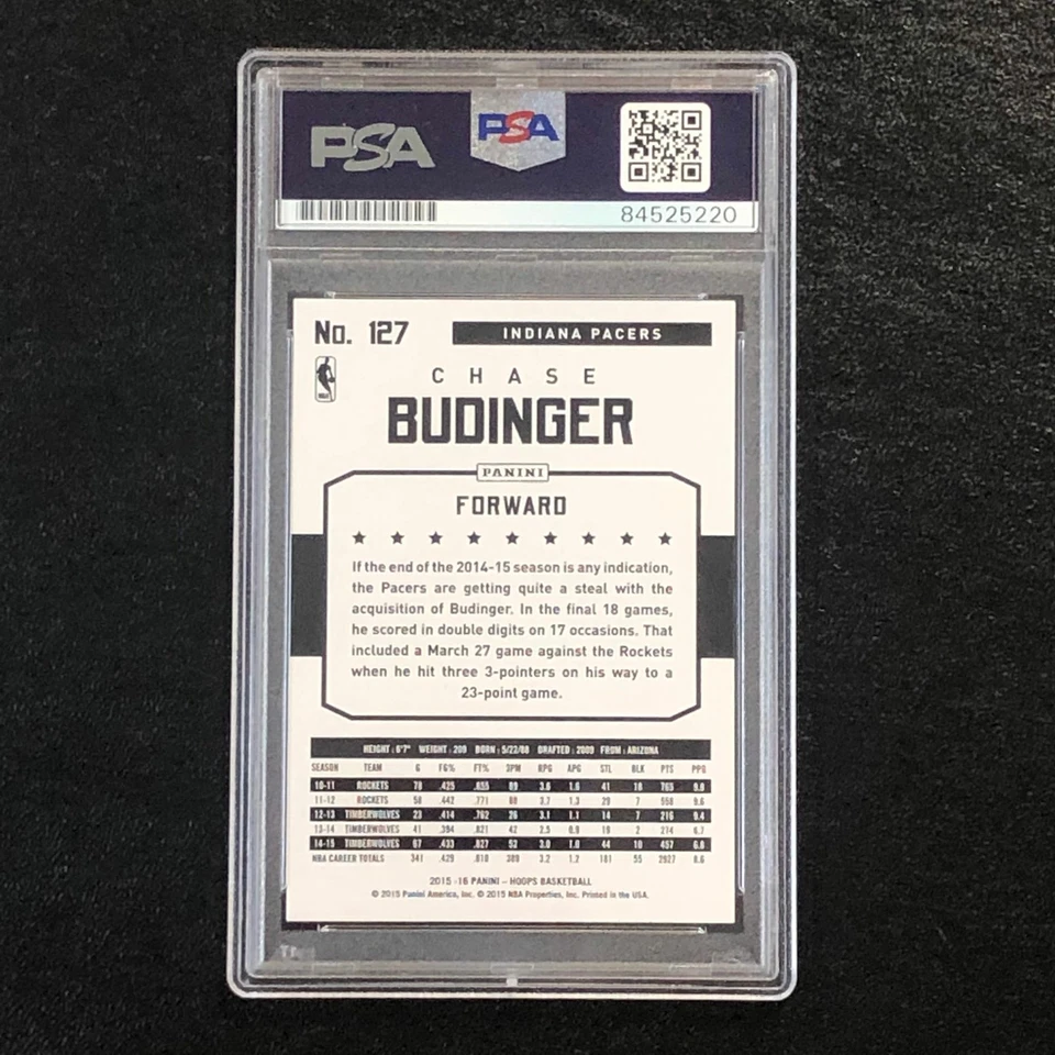 2015-16 NBA Hoops #127 Chase Budinger Signed Card AUTO 10 PSA/DNA Slabbed Pacers - Image 2 of 2